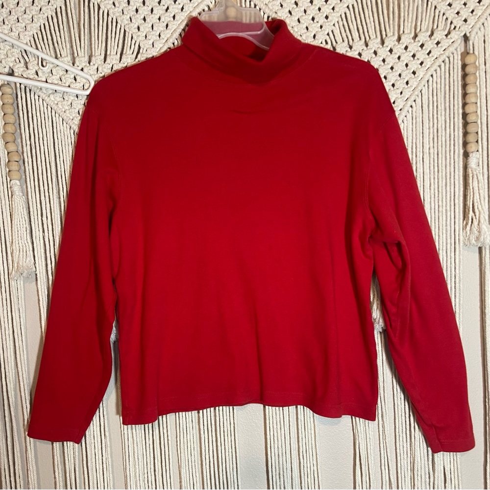 Womens Pendleton True Red Turtleneck Long Sleeve Size Large Cotton